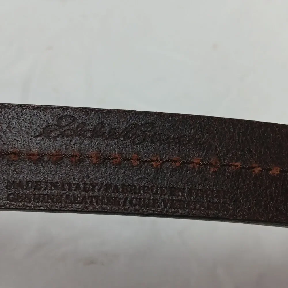 Eddie Bauer Brown Italian Leather Belt  Solid Brass Buckle Center Stitch Italy